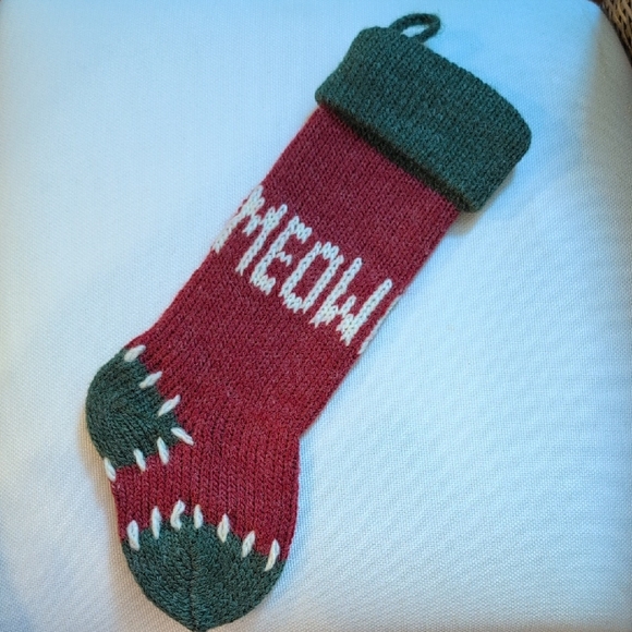 Festive Red and Green Chunky Knit Meow Holiday Stocking - Picture 1 of 7